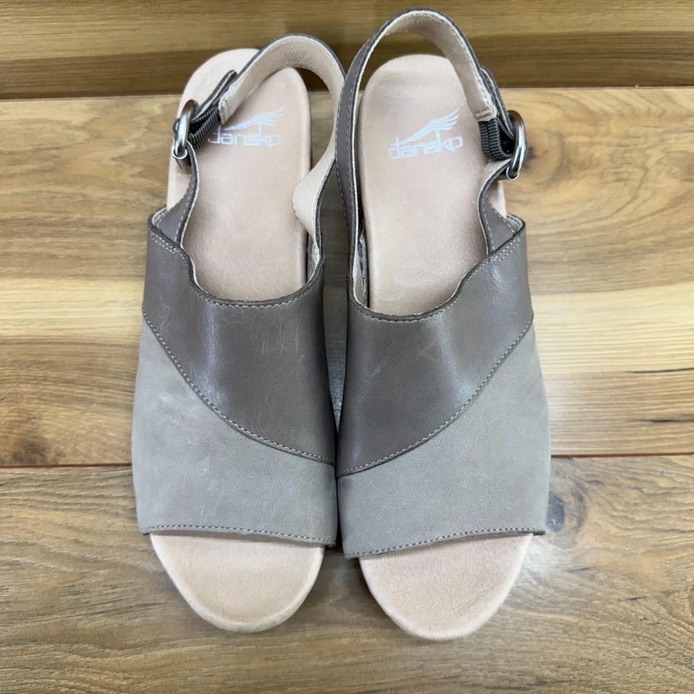 DANSKO Madalyn Sandals 10 EU 40 Taupe Leather Slingback Wood Minimalist Walk